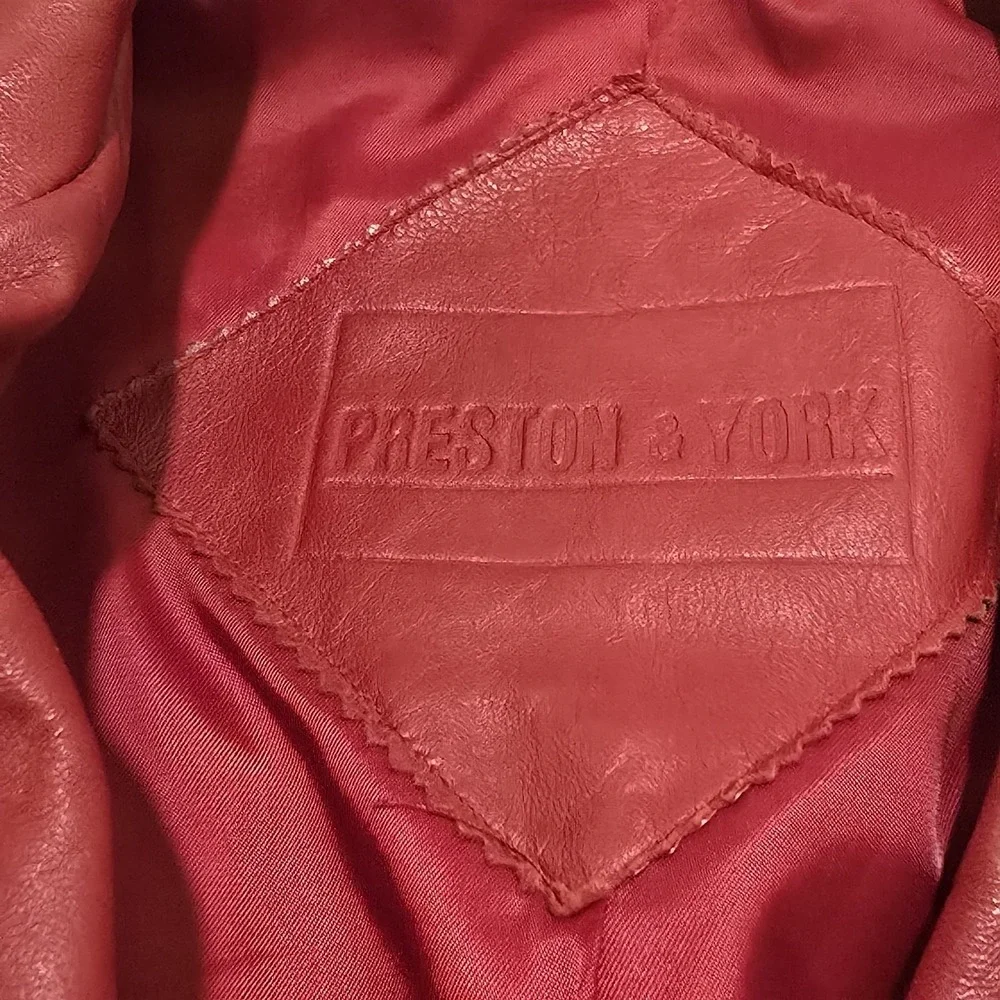 Vtg‎ Preston & York Coat Jacket Women's Lamb Skin Leather Red Lined Button